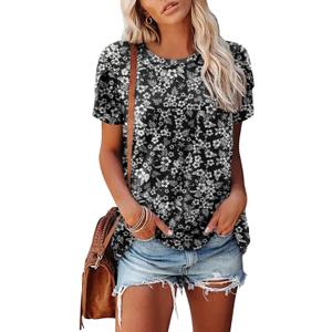 CRAZY GRID Womens Summer Special Design Short Sleeve Fashion Casual Lightweight Tee Tops (Medium, C Black White)