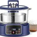 Low Sugar Rice Cooker - Multifunctional Low Carb Rice Cooke r with Auto-Lift Basket, Preset &Timer, Smart Glass Rice Cooker with Steaming, Boiling and Hotpot in One (Blue 3L)