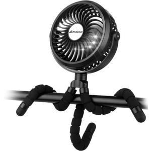 AMACOOL Battery Operated Stroller Fan, Baby Travel Essentials for Beach Disney, Newborn Boy & Girl Showers Gifts Registry Search, Rechargeable Clip On Fan for Car Seat Wagon Crib Bike Treadmill (Black)