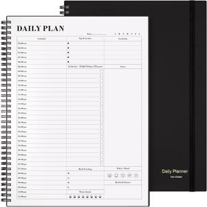 Planner Undated, Asten Daily Planner Agenda with To Do List, Hourly Schedules for Women and Men, Spiral Appointment Book with Elastic Closure, Inner Pocket 8.5" x 11" (Black) (A4)