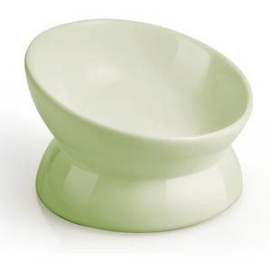 LoeJan Elevated Cat Food Bowl, 5 Oz Ceramic Raised and Tilted Water Bowl, Anti Vomiting and Protect Pets' Spines Dishes for Small Dog, Fat Faced Cat, Kitten (Green, 1 Pack)