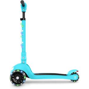 Jetson 3-Wheel Light-Up Kick Scooter, Lights on Stem & Wheels, Height Adjustable Handlebar, Rear Brake, Foldable, Ages 3+ (Jupiter Mini Blue)