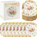 Kochorie 100 PCS Scalloped Party Plates, 7 Inch Disposable Floral Paper Plates, Pink Flower Paper Plate, Floral Dessert Plate Bulk for Birthday Bridal Baby Shower Wedding Party Supplies