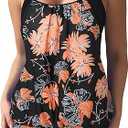 ZAFUL Womens Tankini Set Two Piece Bathing Suit Swim Tank Top with High Waist Boyshorts Modest Tummy Control Swimwear, Extra Large, Pink Flower