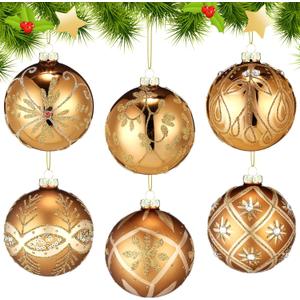6 Pcs 3.15 Inch Glass Luxury Christmas Ball Bronze and Gold Ball Ornaments Glass Christmas Tree Decorations Luxury Hanging Ornaments for Xmas Tree Party Holiday Decor