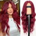 AISI HAIR Bright Red Wig for Women, Long Wavy Lace Hairline Middle Part Synthetic Heat Resistant Wig for Daily Party-26 Inch