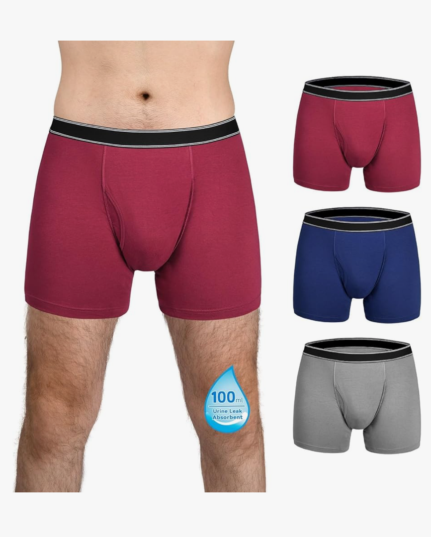 TIICHOO Washable Incontinence Underwear for Men Cotton Boxer Briefs 100ml Absorbency Men's Leakproof Underwear, XL