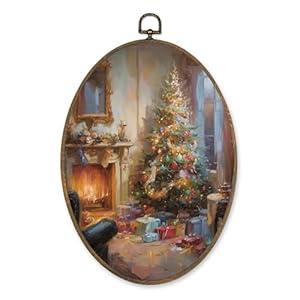 LKETW Vintage Christmas Tree Oval Wall Art Decor, Retro Christmas Oval Canvas Hanging Decor, Rustic Winter Holiday Xmas Tree Wall Decorations for Home Living Room Bedroom, 8.6x11.4 Inch
