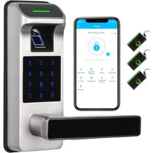 Harfo Fingerprint Door Lock, Heavy Duty Full APP Control Touchscreen Keypad Keyless Lock with Reversible Handle, Perfect for Home/Office/Bedroom Doors (Satin Nickel)