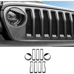 Front Grill Inserts Grille Inserts & Headlight Bezels Cover Trim for 2018-2023 Jeep Wrangler JL Sahara/Rubicon Only