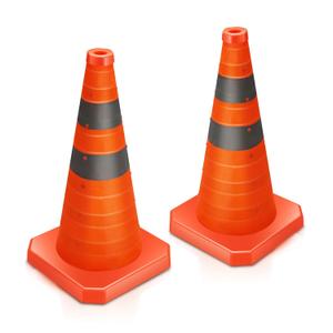 DNA MOTORING 2 Pack 18 Inch Collapsible Traffic Safety Cones, Parking Cones with Reflective Collars, Orange Safety Cones for Parking lot, Driveway, Road Safety, TOOLS-00802