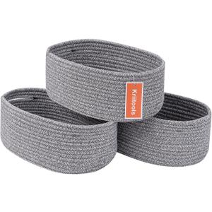 Kriitools Baskets to Store Organize Household Items/Cute Basket&Bin for Shelf Storage Woven Rope Basket for Living Room, Bedroom, Play room/13x8.66x5.11’’ Cotton Rope, Durable&Stylish, Oval 3 Packs Gray