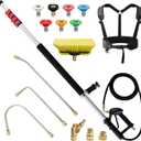 24 FT Telescoping Pressure Washer Wand with Pressure Washer Extension Wand,Brush Head,Gutter Cleaner Attachment and Support Belt,Pressure Washer Extension Pole for Wall Roof Gutter