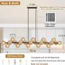 Modern Linear Chandelier 70" Dining Room Light Fixture Long Sputnik Chandelier with Amber Swirled Globe 22 Lights Large Kitchen Island Pendant Light for Living Room, Farmhouse