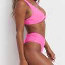 geluboao Bikini Set for Women Solid V Neck Knot Front Push Up High Leg Thong Two Piece Swimsuit (Pink, S)