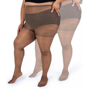 Plus Size Pantyhose for Women Soft Sheer Queen Tights (3X-4X, French Coffee - 2 Pairs)