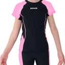 MIENOE Teen Girls' Swimsuit Two Piece Kid Swimsuit Girls Water Sport Shorts UPF 50+ Sun Protection Bathing Suits (XL, Black)