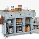 Rovibek Kitchen Island with Drawers 53 in Rolling Island Cart Mobile Portable Islands on Wheels Solid Wood Island with Storage Cabinet & Drawers, Blue