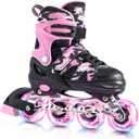 Kuxuan Boys Adjustable Inline Skates with Light up Wheels, Fun Illuminating Skates for Kids Girls Youth (X-Large(Adult 8-10 US), Pink)