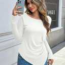 Tankaneo Womens Boat Neck Long Sleeve Tops Ruched Asymmetric Hem Fitted T-Shirts Casual Yoga Workout Tees (Large)