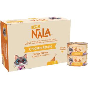 LOVE, NALA - Single Protein Chicken Flaked Wet Cat Food - Hydration Broth, Natural, Grain-Free, Non-GMO, No Gums, No Carrageenan, Human-Grade Chicken, Added Vitamins & Minerals - 2.8 oz, 12 Cans