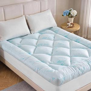 DOWNCOOL 5 Inch Cooling Full Mattress Topper, Bamboo Viscose Air Layer | Ultra Soft Pillow Top Mattress Pad, 21" Deep Pocket Elastic Skirt, Back Pain Relief, Perfect for Hot Sleepers, Blue