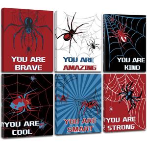 FRAMED Spider Room Decor for Boys, Spider Wall Art for Boy Wall Decor, Spider Wall Decor for Bedroom Bathroom Nursery Kids Room, Ready to Hang(Set of 6, 8x10 Inch, Framed)