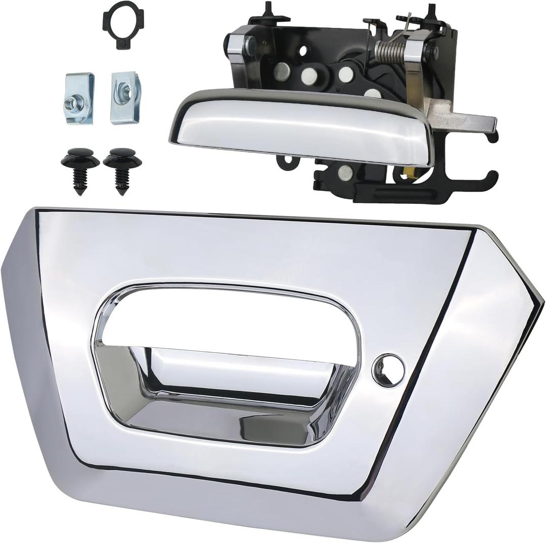 APPERFiT Tailgate Handle Latch with Bezel Trim (Chrome) Compatible with Chevy Chevrolet Avalanche 1500 2500 Pickup Truck 2002 2003 2004 2005 2006 Replaces 15086873 19209650 GM1915115
