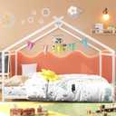 Timy House Shape Twin Size Montessori House Bed Metal Floor Bed for Kids