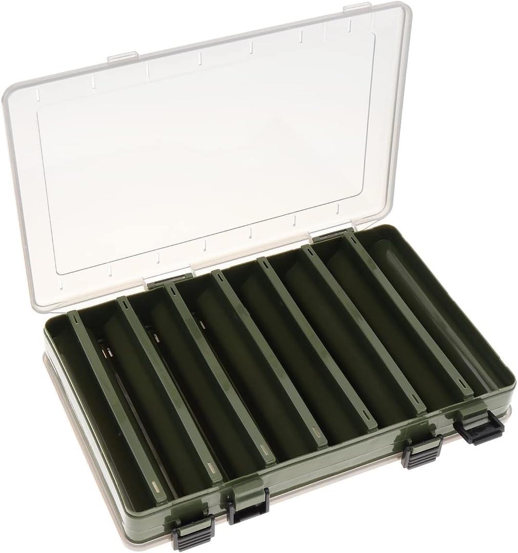 OriGlam Double Sided 14 Compartments Fishing Tackle Boxes Fishing Lure Box Organizer, Fishing Bait Tackle Storage Case, Container Box for Jewelry Beads Earring Hook (Green)