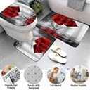 4Pcs Red Rose Shower Curtain Sets, Mother's Day Romantic Water Red Rose Bathroom Sets with Shower Curtain and Rugs Toilet Lid Cover Bath Mat, Waterproof Fabric Rose Gift Shower Curtains with Hooks