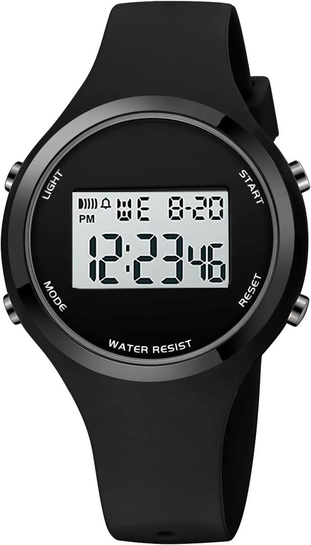 XCZAP Outdoor Sport Watches Alarm Clock 5Bar Waterproof LED Digital Watch (All Black)