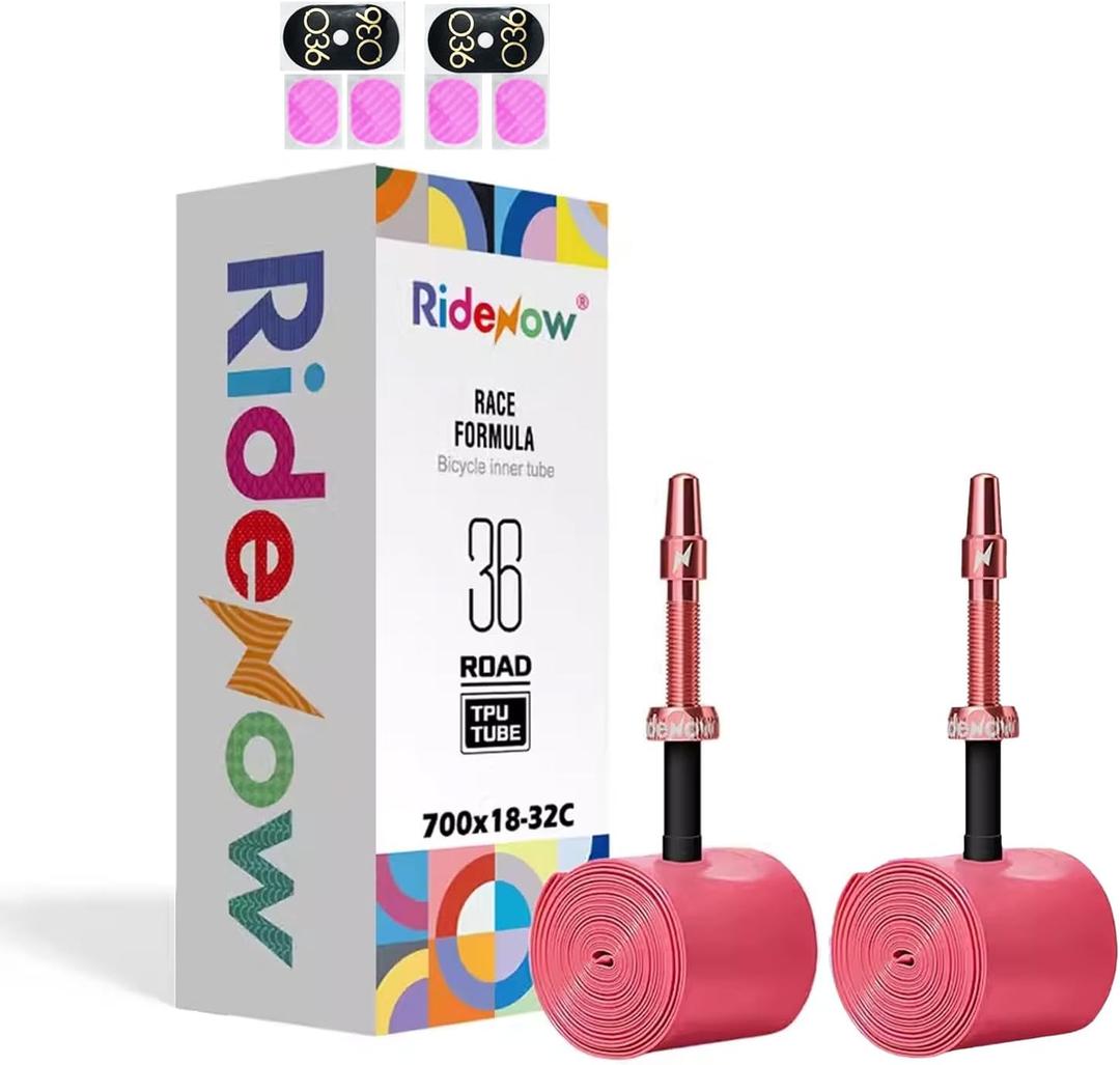 2 Pack RideNow TPU Inner Tubes 700C x 18-32C / 32-47C with 45mm/65mm/85mm Metal Presta Valve, Removable Valve Cores for All Road or Gravel Bike (Include Bike Tube Patch Repair Kit)