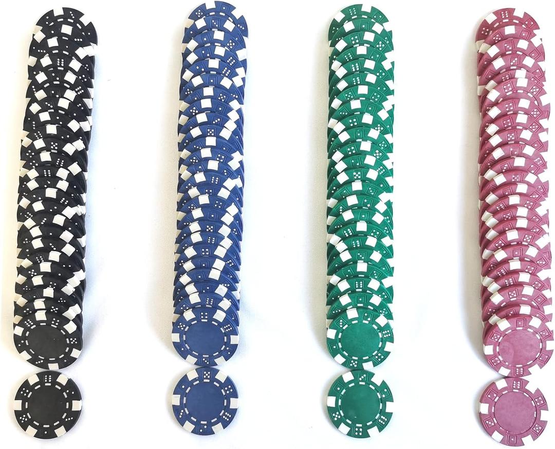 SEETOOOGAMES 100 Pieces 11.5g Clay Composite Dice Striped Casino Poker Chips- 4 Colors (red, Green, Black and Blue)