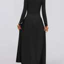 ZESICA Women's Long Sleeve Fall Maxi Dress 2026 Crewneck Knit Casual Slim Swing Pleated Dresses with Pockets (Black, M)