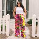 Cetieo Women's Plus Size Palazzo Pants High Waisted Wide Leg Trousers 4XL (Pink)