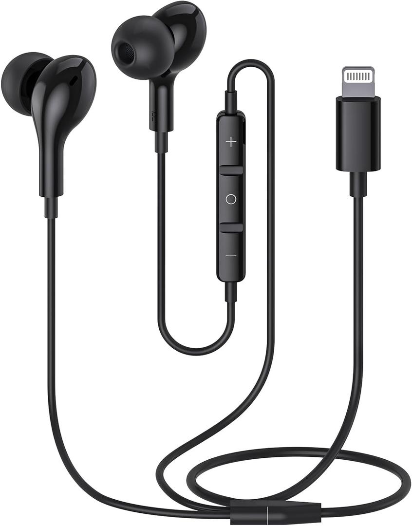 Guguearth Wired Headphones Earbuds for iPhone with Lightning Connector,Apple MFi Certified, Magnetic Wired Ear Buds Earphones with Built-in Mic Compatible 14 13 12 11 Pro Max X XS XR 8 7 Plus(Black)