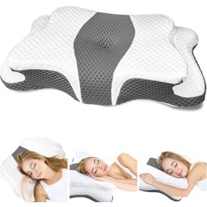 CHxxy Memory Foam Pillows, Cervical Pillow for Neck and Shoulder Pain Relief, Ergonomic Contour Bed Pillow, Soft for Side Sleep Stomach Sleeping and Back Sleeper-Queen Size&Grey