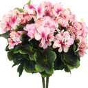 2 Pcs Artificial Geraniums for Outdoor Silk Geranium Flowers Purple Pink Artificial Geranium Bush Faux Flowers Geraniums Branch for Garden Patio Cemetary Vase Table Centerpiece Indoor Decor