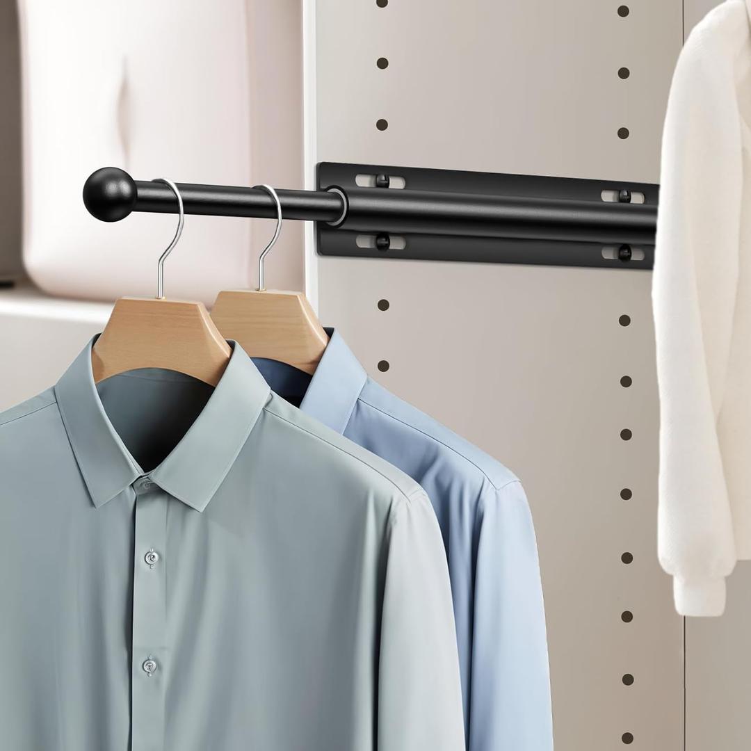 Supforce Valet Rod for Closet Pull Out, Retractable Slide Out Valet Rod Closet Organization, 12" Aluminum Valet Clothing Hanger Rods Perfect for Suits, Freshly Pressed Clothes, Black