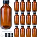 12 Pack 4oz Glass Boston Round Bottles, Amber Glass Bottles with Black Lids, Leak Proof, Handy Storage for Homemade Essential Oils, Vanilla Extract