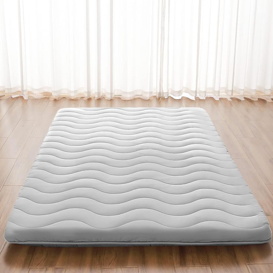 Japanese Futon Floor Mattress, 100% High Density Comfortable Foam, 3.5" Thicken Foldable Mattress Tatami Mat Sleeping Pad, Ideal for Comfort and Support, Kids Floor Lounger Pillow Bed Sofa (Full (Grey)