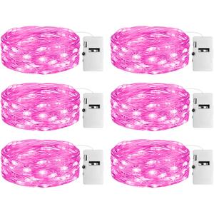 6 Pack Fairy Lights with Timer Battery Operated, 3 Modes 7ft Mini Twinkle Lights Waterproof, 20 LED Bulk String Light for Mason Jars Christmas Decoration Wedding Table Centerpieces, Rink (Pink)