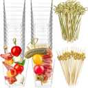 Zezzxu 50 Sets 5 oz Plastic Charcuterie Cups with 100 Sticks, Square Appetizer Cups with Cocktail Picks Mini Party Serving Cups for Fruit, Snack, Dessert