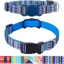 AirTag Dog Collar for Small Medium Large Dogs, Animire Soft Neoprene Padded Pet Cat Collar, Polyester Puppy Collar with Silicone Air Tag Case Holder Accessories, 10''-16'' Neck (Bohemia Navy)