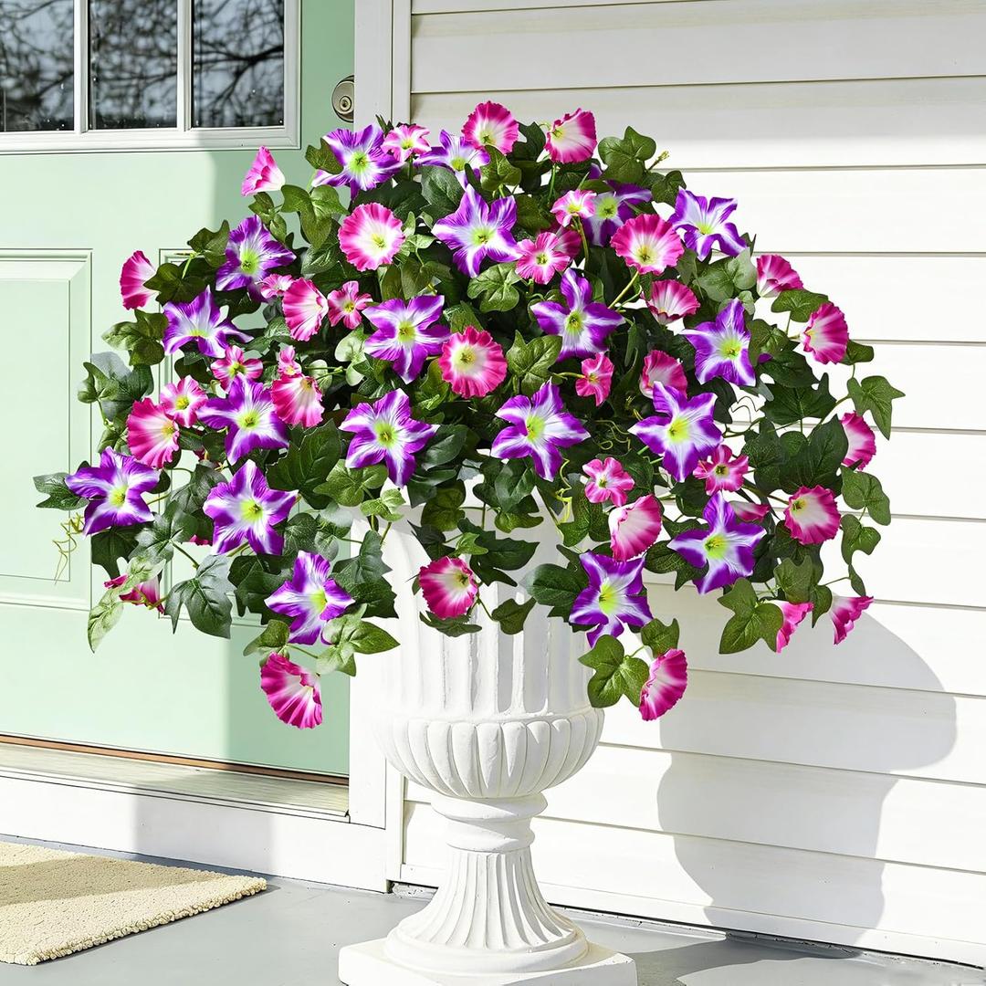 Yastouay Artificial Flowers for Outdoors, 2PCS Mixed Color Artificial Petunias UV Resistant Fake Flowers, Realistic Outdoor Faux Silk Flowers Plants for Outside Garden Porch Patio Spring Summer Decor