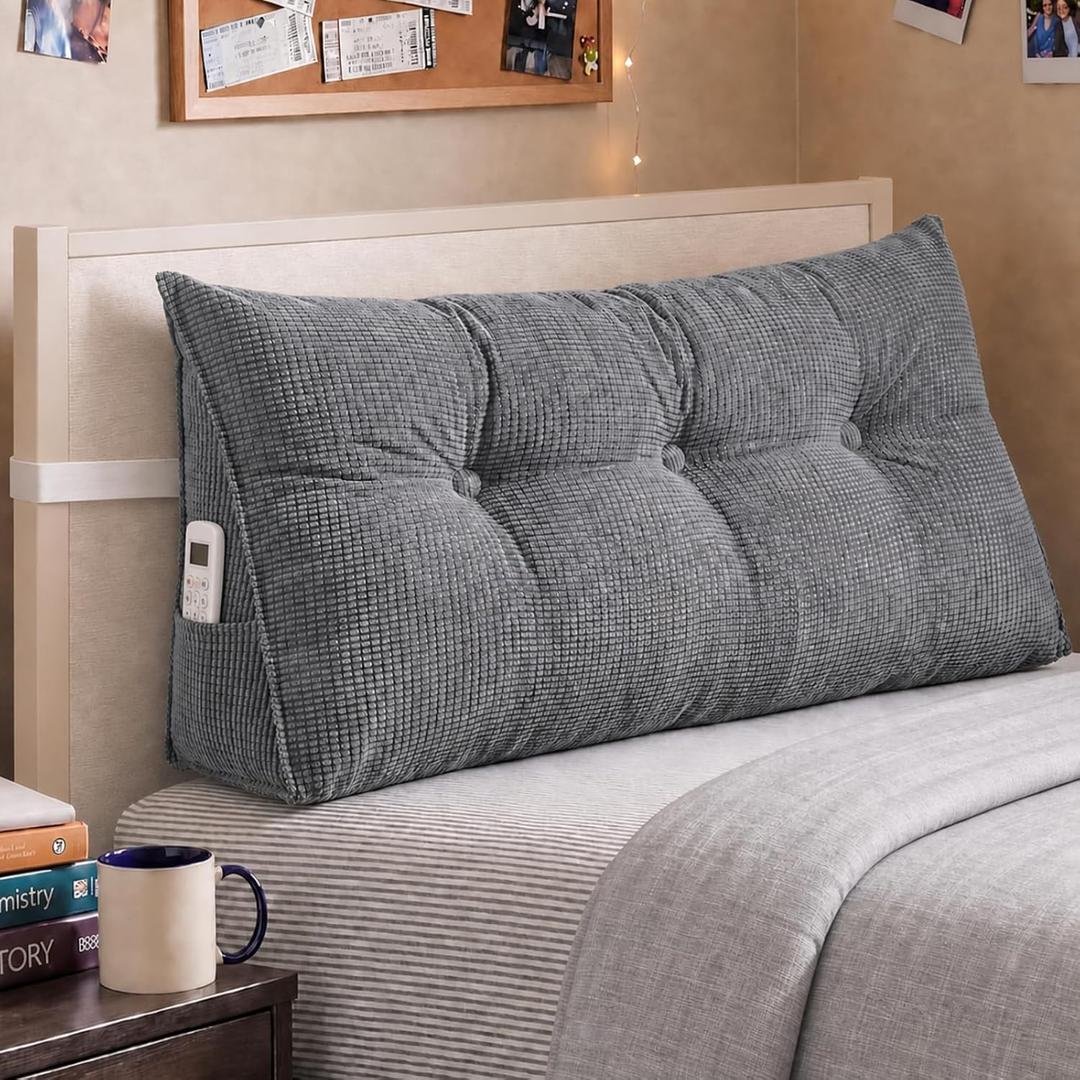 Wesiti Triangular Headboard Wedge Pillow Twin XL Dorm Bed Backrest, Gray