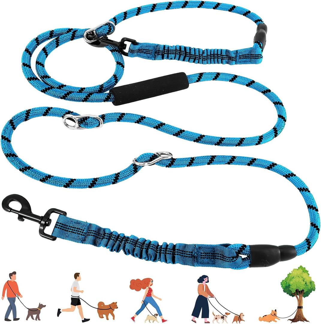 Heavy Duty Hands Free Dog Leash, 10FT Adjustable Handsfree Dog Training Leash with Shock Absorbing Bungee, No Pull Tangle Free Reflective Body Waist Leash for Dog Walking Running (Blue)