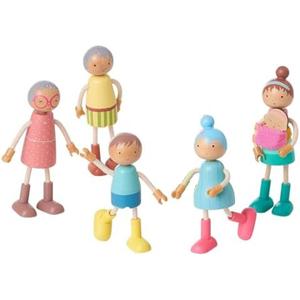 Giant bean Wooden Family Dolls Set of 5 for Dollhouse, Dollhouse People Miniature Dollhouse Accessories Toy for Boys Girls Kids Pretend Play 3 Years up