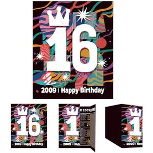 Pack Of 3 Gcardist 2025 16th Birthday Greeting Card, Jumbo 16 Years Old Birthday Gift Card,Memory Back In 2009（Envelope）